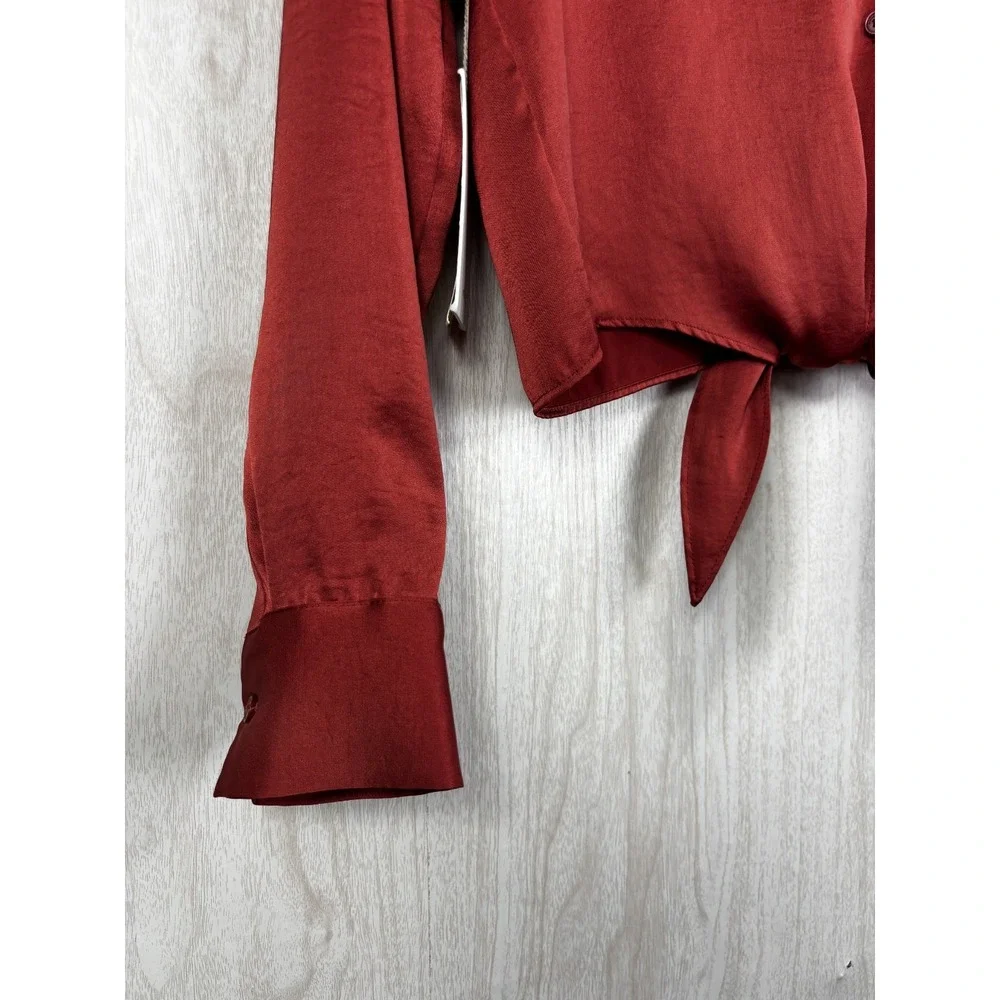 Wilfred Aritzia XS Rust Satin Tie Front Blouse Long Sleeve NWT Chic - Picture 5 of 9